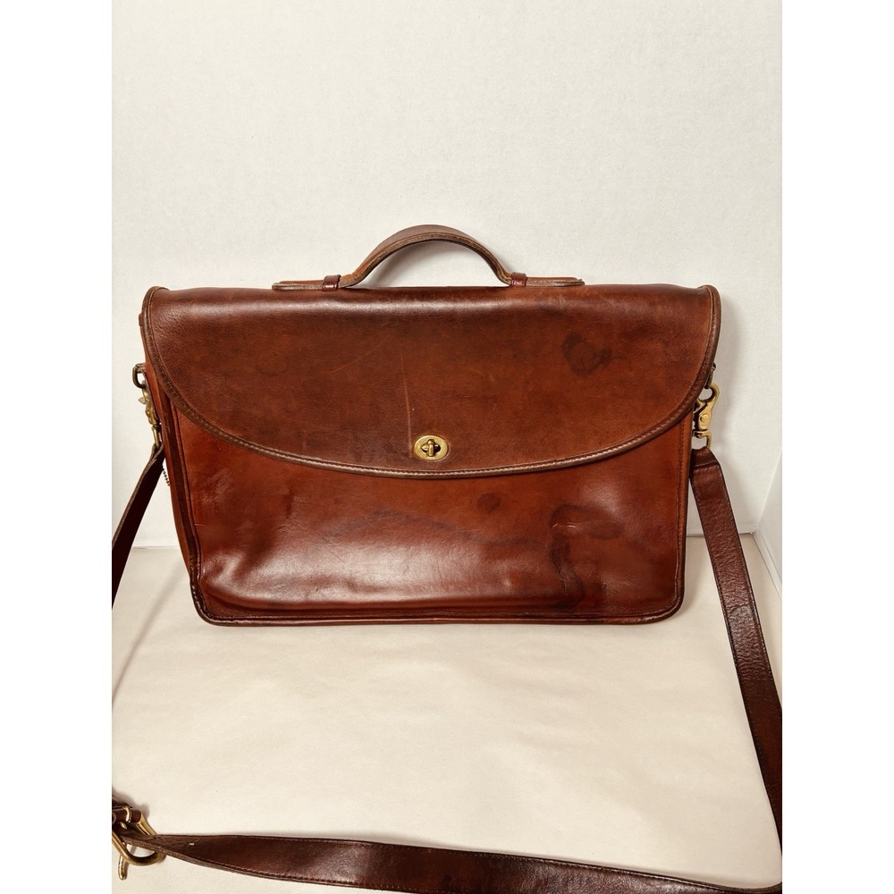 COACH Vintage 5265 Lexington Messenger Briefcase Business Bag Brown Leather FLAW
